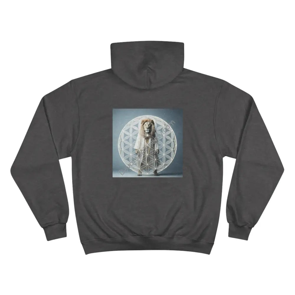 Mystic Lion Champion Hoodie With Sacred Geometry - Perfect For Casual Wear & Gifts Charcoal Heather
