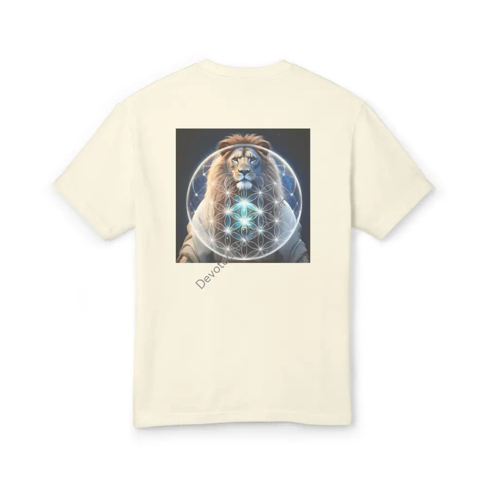 Mystic Lion Flower Of Life Heavyweight Cotton Tee - Unisex T-Shirt With Unique Design