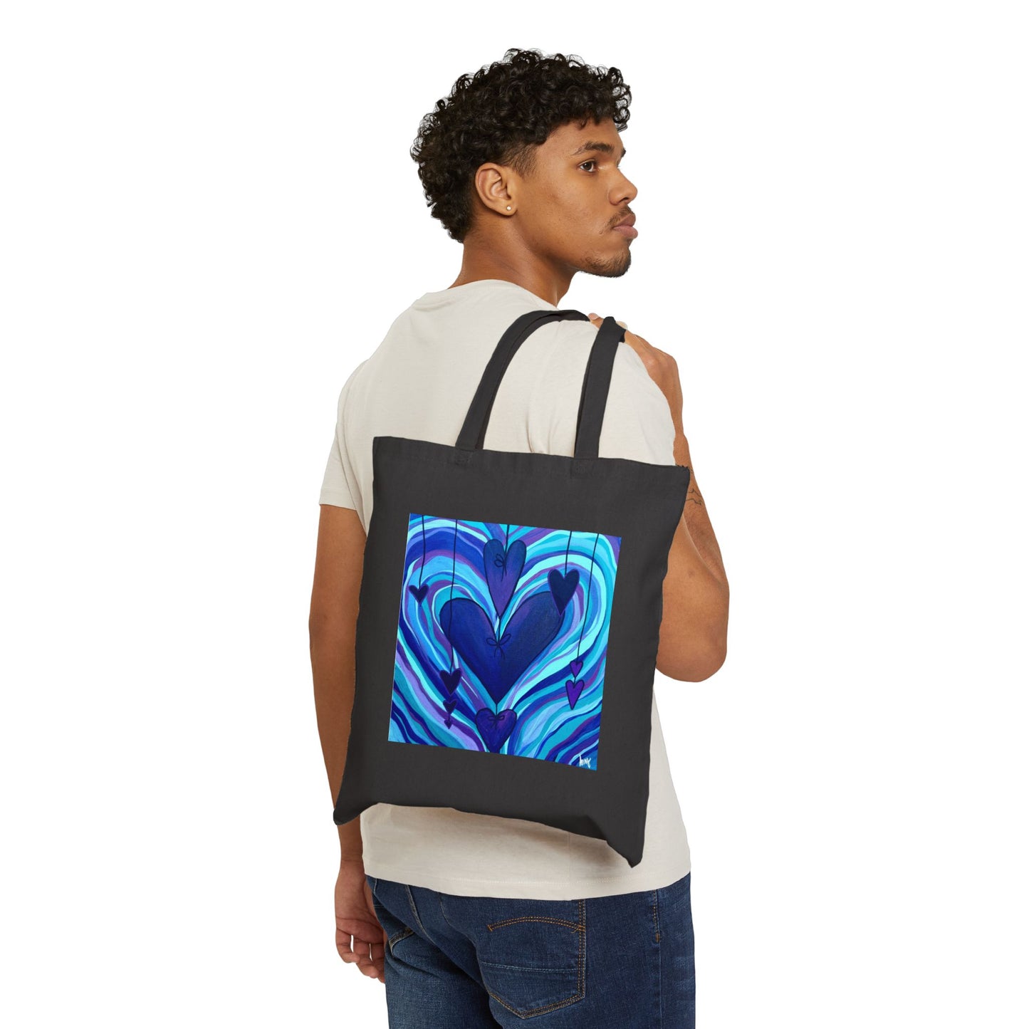 Blue Hearts Cotton Canvas Tote Bag | Eco-Friendly Shopping Bag, Gift for Her, Beach Tote, Art Tote, Reusable Bag