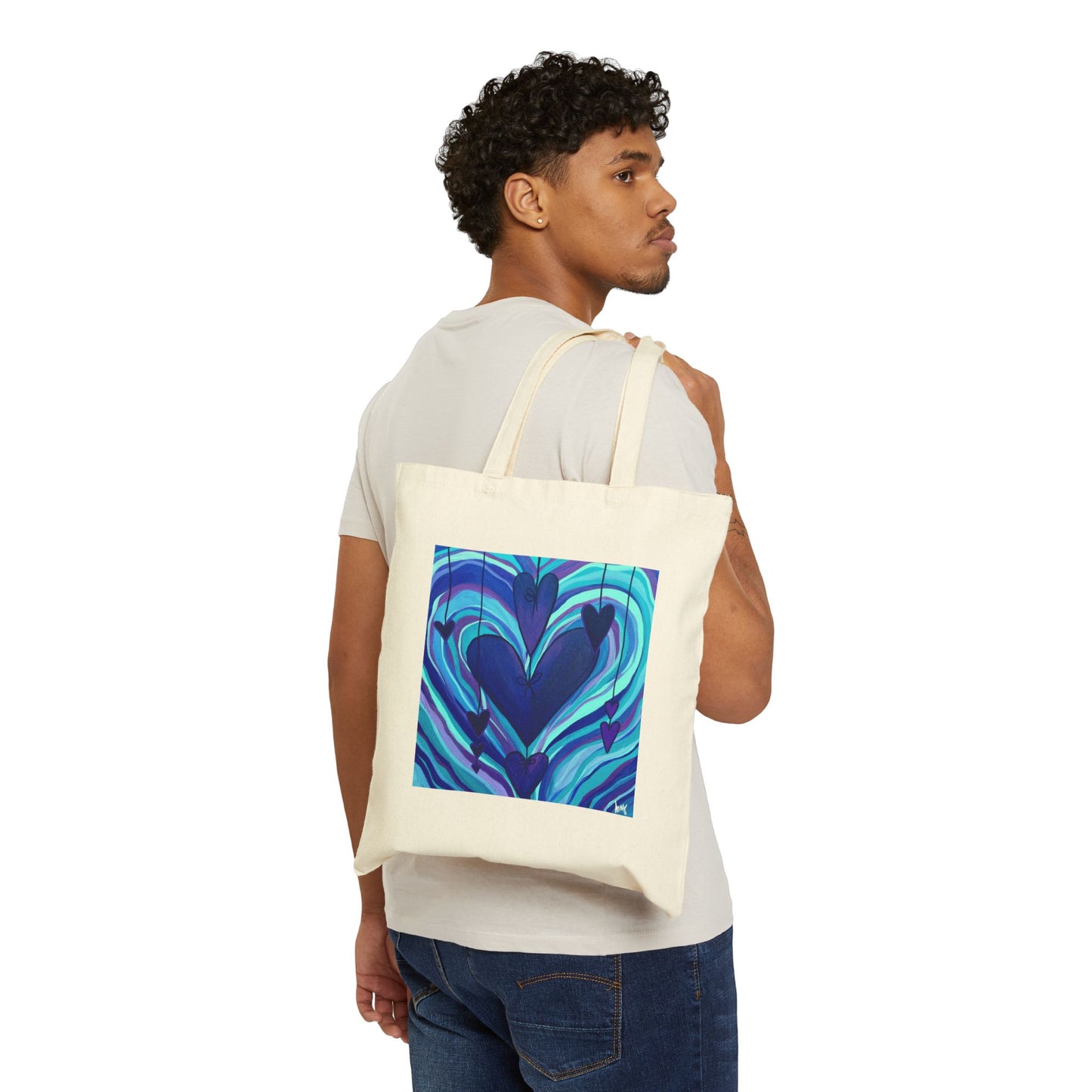 Blue Hearts Cotton Canvas Tote Bag | Eco-Friendly Shopping Bag, Gift for Her, Beach Tote, Art Tote, Reusable Bag