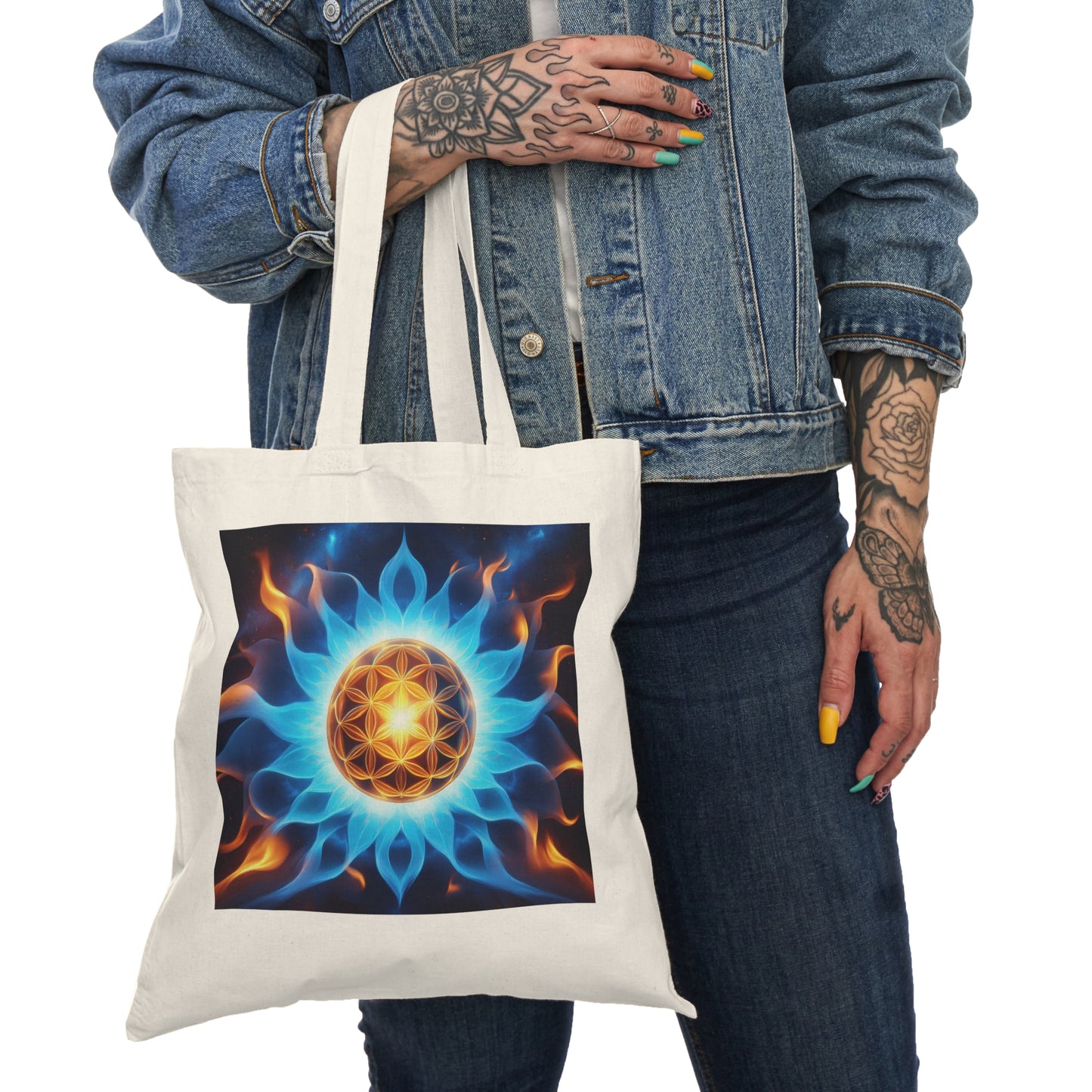 Cosmic Flower of Life Tote Bag - Eco-Friendly Nature Carryall, Perfect Gift for Earth Day, Yoga, Shopping, Farmers Market