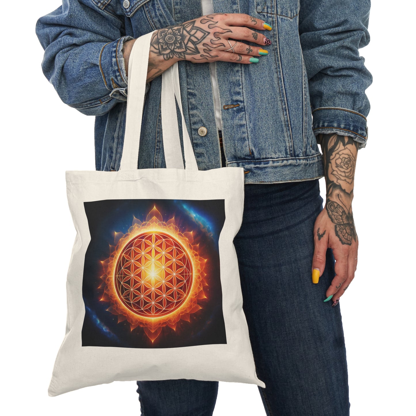 Flower of Life Tote Bag - Eco-Friendly Nature Carryall, Perfect Gift for Earth Day, Yoga, Shopping, Farmers Market