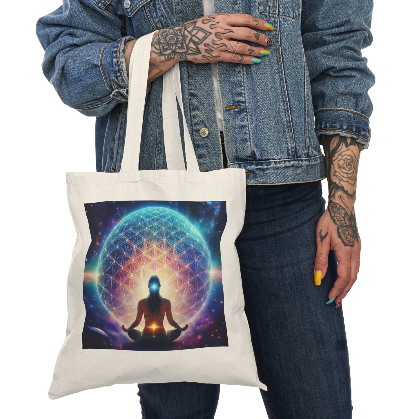 Flower of Life Mystic Tote Bag - Eco-Friendly Nature Carryall, Perfect Gift for Earth Day, Yoga, Shopping, Farmers Market
