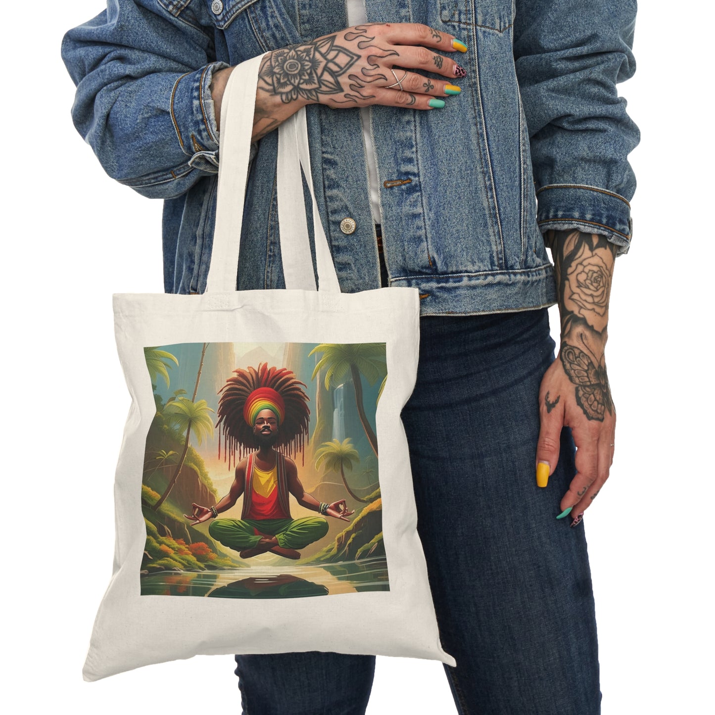 Meditating Rasta Tote Bag - Eco-Friendly Nature Carryall, Perfect Gift for Earth Day, Yoga, Shopping, Farmers Market