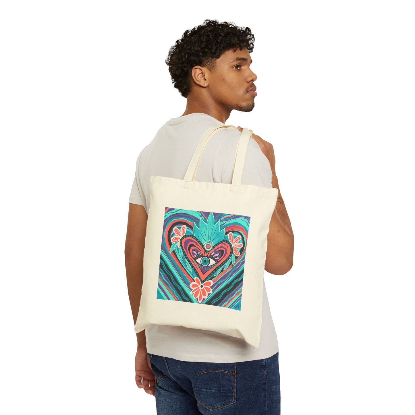Visionary Heart Cotton Canvas Tote Bag | Eco-Friendly Shopping Bag, Gift for Him, Beach Tote, Art Tote, Reusable Bag