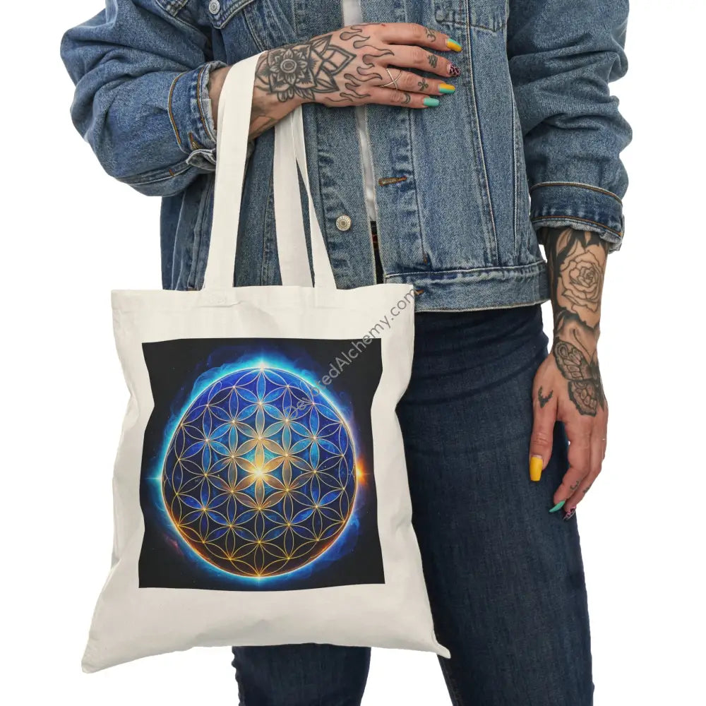 Blue Flower of Life Tote Bag - Eco-Friendly Nature Carryall Perfect Gift for Earth Day Yoga Shopping Farmers Market