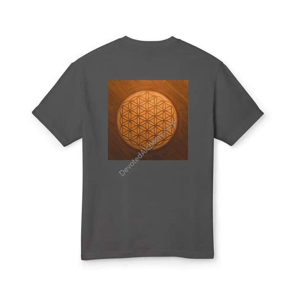 Flower Of Life Crop Circle Heavyweight Cotton Tee - Unisex T-Shirt With Unique Design Faded Black /