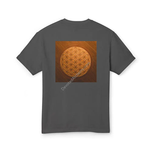 Flower Of Life Crop Circle Heavyweight Cotton Tee - Unisex T-Shirt With Unique Design Faded Black /