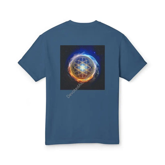 Flower Of Life Heavyweight Cotton Tee - Unisex T-Shirt With Unique Design Faded Navy / S