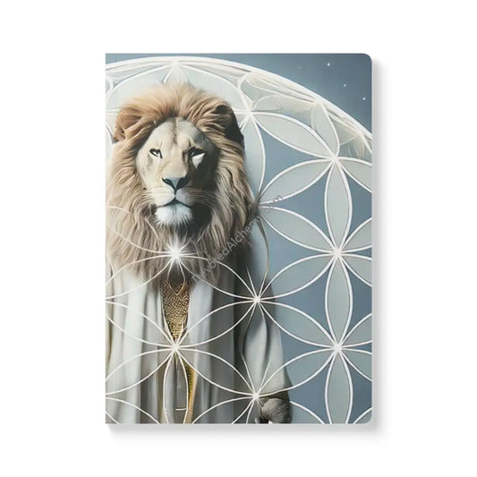 Flower of Life Lion Softcover Journal | Dream Diary Empowerment Notebook Gratitude Journal Cosmic Art Stationery Gift