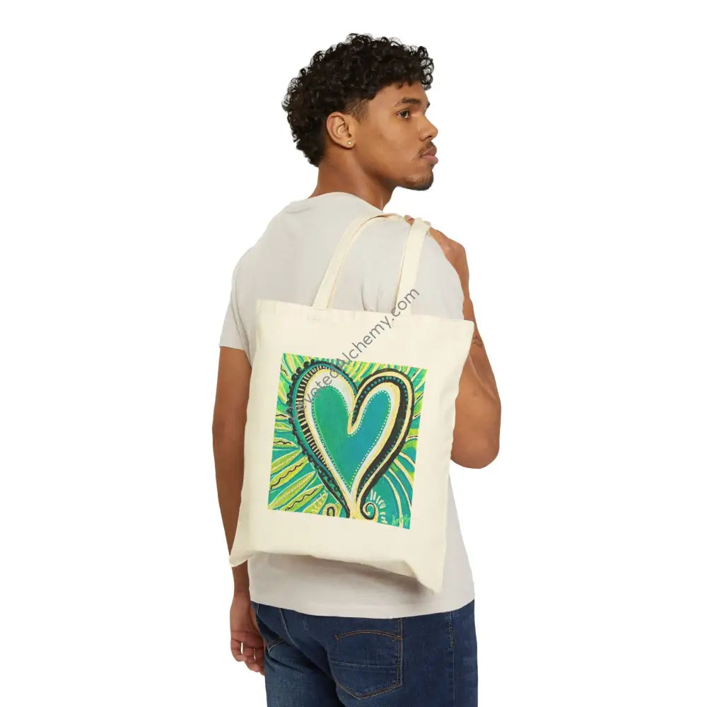 Green Heart Cotton Canvas Tote Bag | Eco-Friendly Shopping Bag Gift for Her Beach Tote Art Tote Reusable Bag Bags