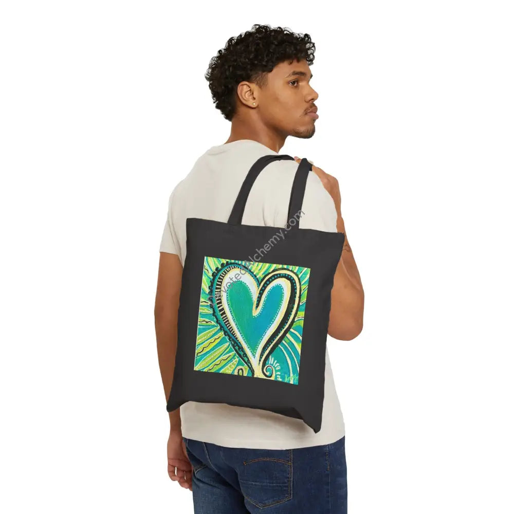 Green Heart Cotton Canvas Tote Bag | Eco-Friendly Shopping Bag Gift for Her Beach Tote Art Tote Reusable Bag Bags