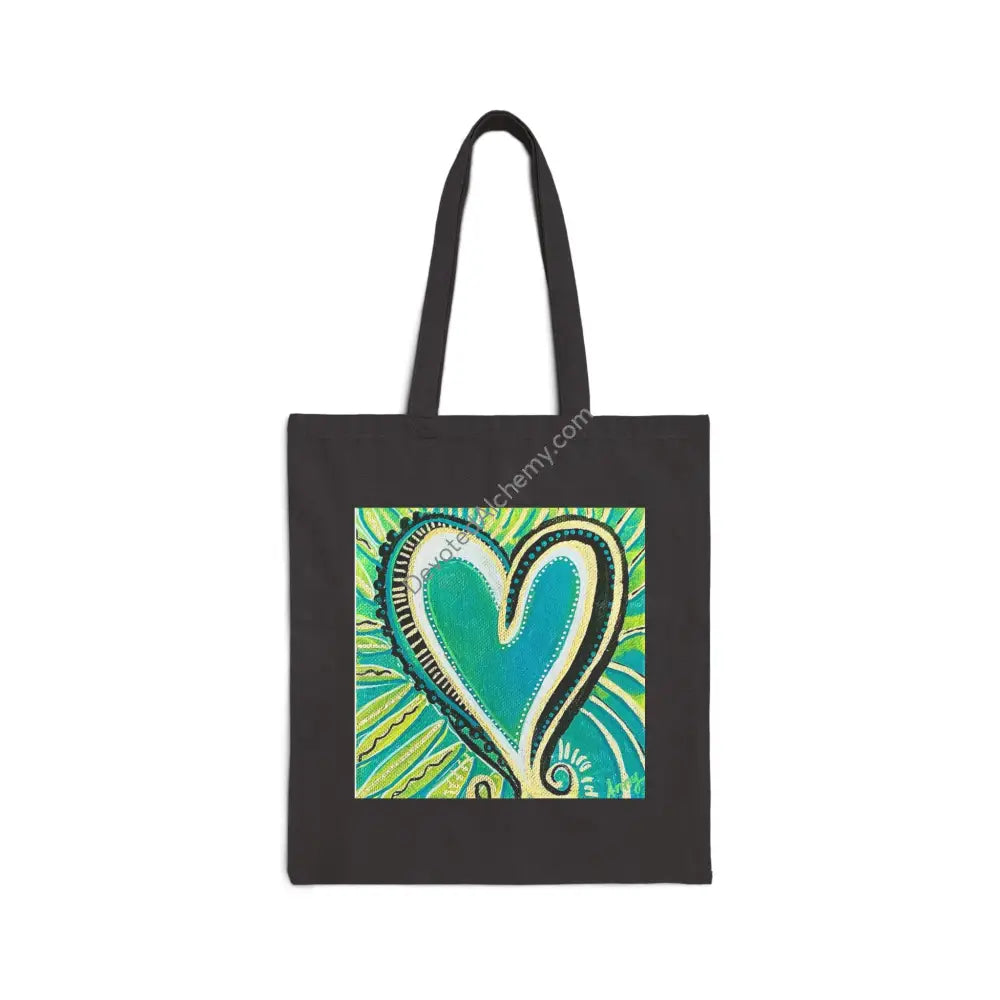 Green Heart Cotton Canvas Tote Bag | Eco-Friendly Shopping Bag Gift for Her Beach Tote Art Tote Reusable Bag Black