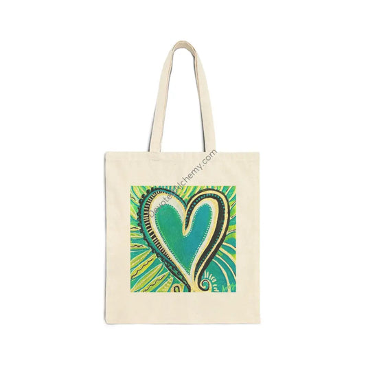 Green Heart Cotton Canvas Tote Bag | Eco-Friendly Shopping Bag Gift for Her Beach Tote Art Tote Reusable Bag Natural