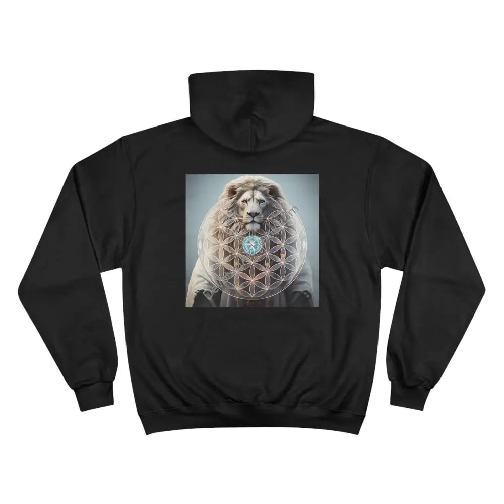 Lion Spirit Flower Of Life Champion Hoodie | Cosmic Vibes Perfect For Nature Lovers Black / S