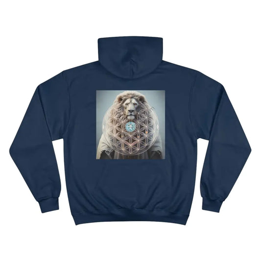 Lion Spirit Flower Of Life Champion Hoodie | Cosmic Vibes Perfect For Nature Lovers Navy / S