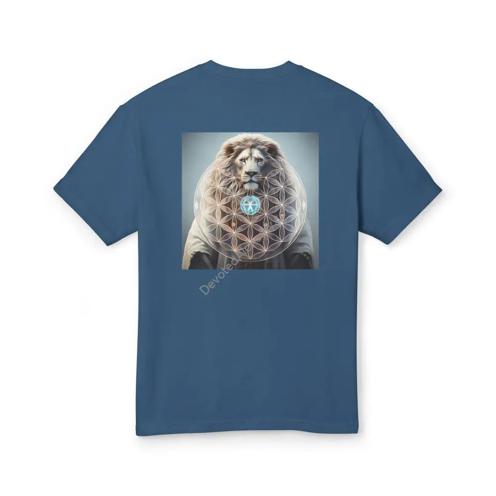 Lion Spirit Flower Of Life Heavyweight Cotton Tee - Unisex T-Shirt With Unique Design