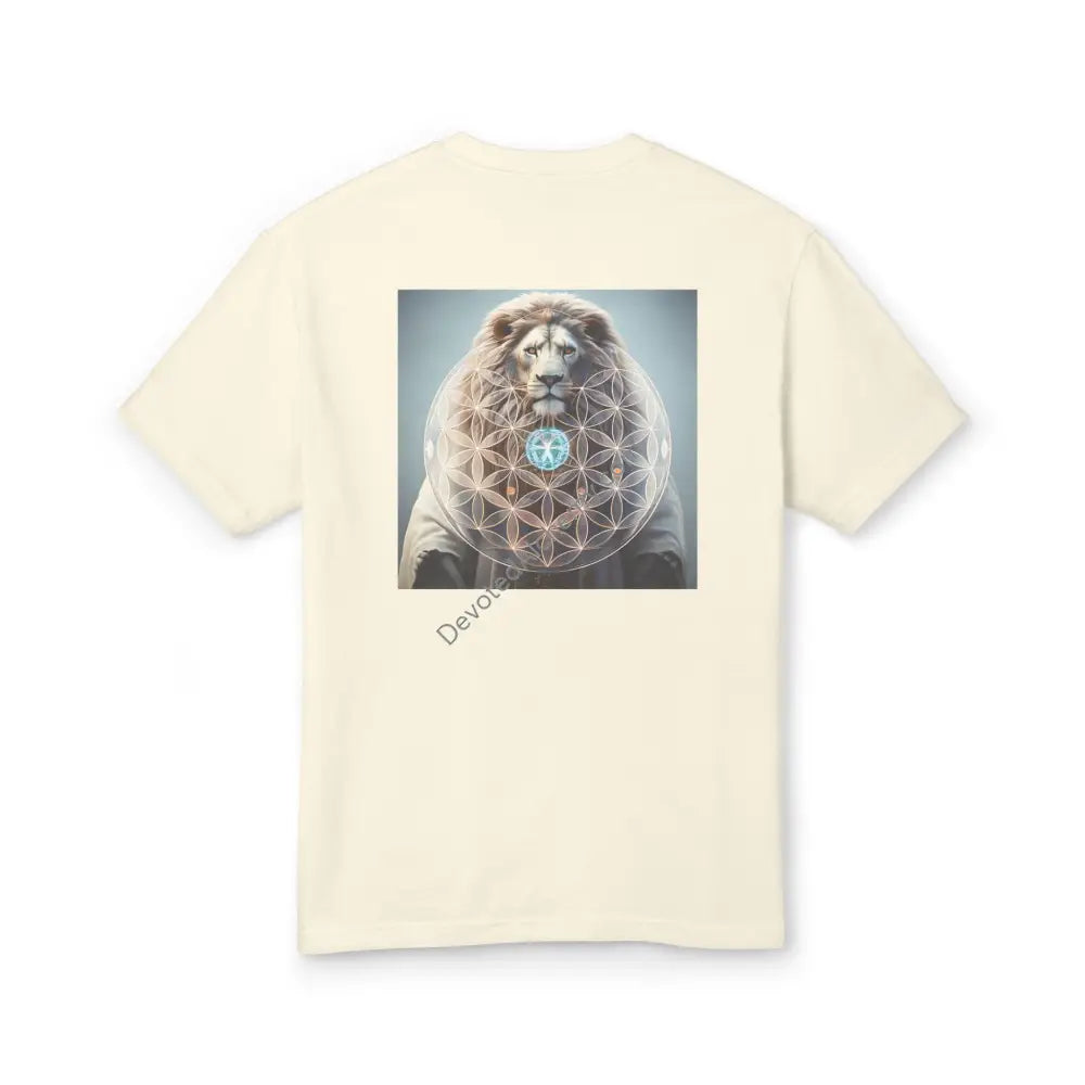 Lion Spirit Flower Of Life Heavyweight Cotton Tee - Unisex T-Shirt With Unique Design