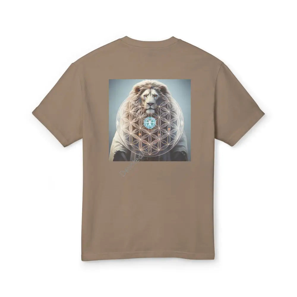 Lion Spirit Flower Of Life Heavyweight Cotton Tee - Unisex T-Shirt With Unique Design