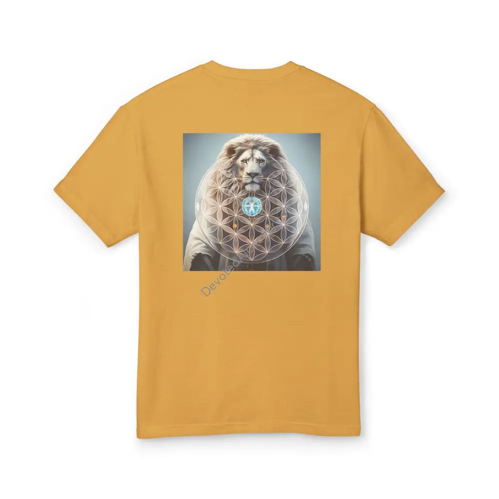 Lion Spirit Flower Of Life Heavyweight Cotton Tee - Unisex T-Shirt With Unique Design