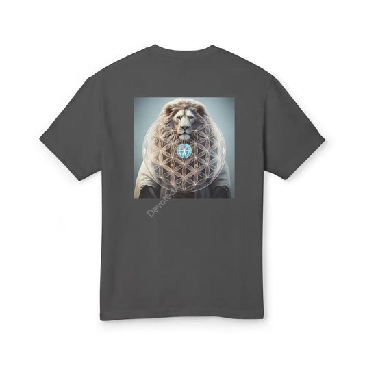 Lion Spirit Flower Of Life Heavyweight Cotton Tee - Unisex T-Shirt With Unique Design Faded Black /