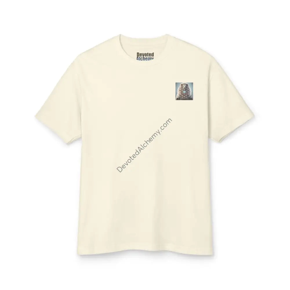 Lion Spirit Flower Of Life Heavyweight Cotton Tee - Unisex T-Shirt With Unique Design Faded Cream /