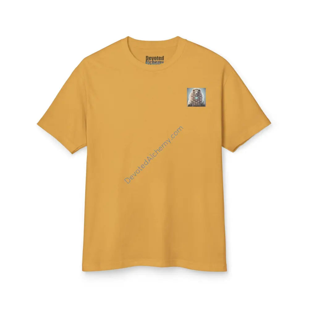 Lion Spirit Flower Of Life Heavyweight Cotton Tee - Unisex T-Shirt With Unique Design Faded Mustard