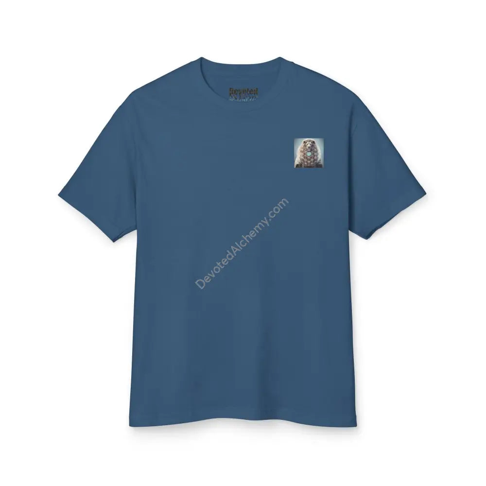 Lion Spirit Flower Of Life Heavyweight Cotton Tee - Unisex T-Shirt With Unique Design Faded Navy / S