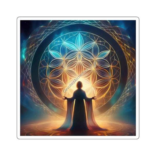Mystic Flower of Life Square Stickers - Boho Decor Laptop Decals Yoga Accessories Unique Gifts Nature-Inspired Art 2’’