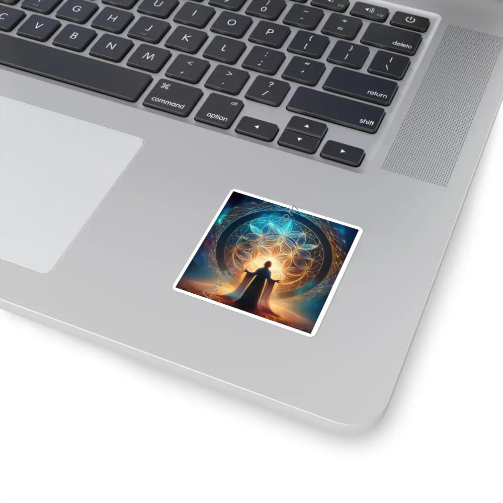 Mystic Flower of Life Square Stickers - Boho Decor Laptop Decals Yoga Accessories Unique Gifts Nature-Inspired Art 2’’