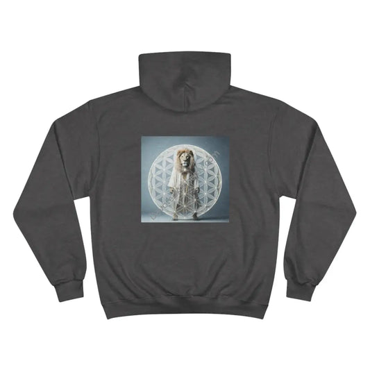 Mystic Lion Champion Hoodie With Sacred Geometry - Perfect For Casual Wear & Gifts Charcoal Heather