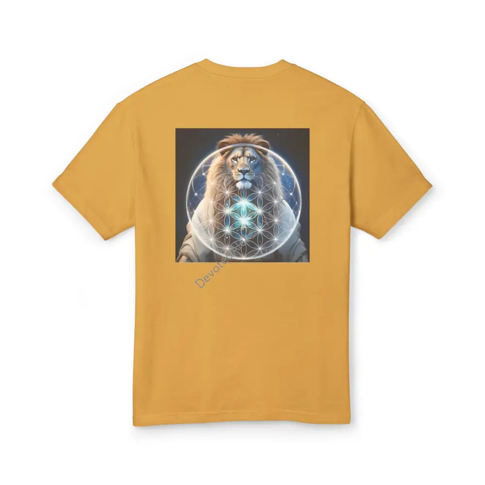 Mystic Lion Flower Of Life Heavyweight Cotton Tee - Unisex T-Shirt With Unique Design