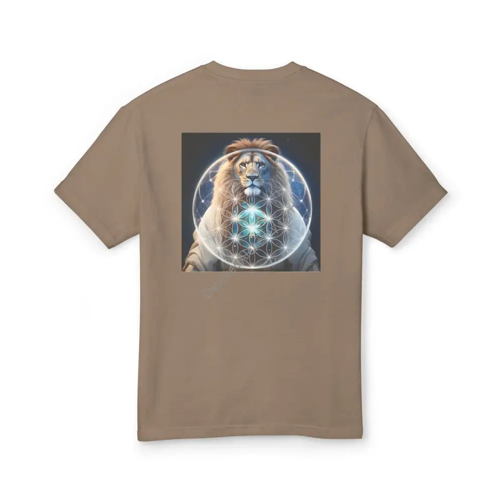 Mystic Lion Flower Of Life Heavyweight Cotton Tee - Unisex T-Shirt With Unique Design