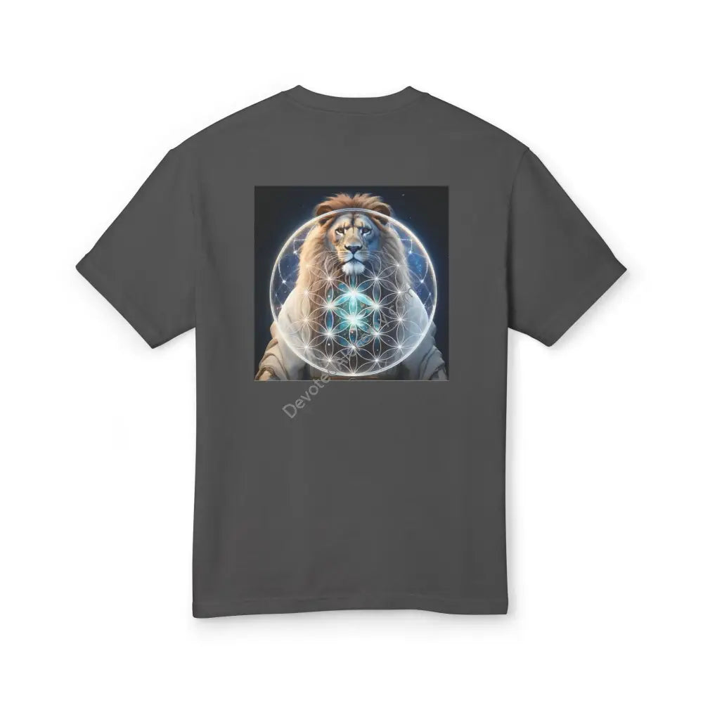 Mystic Lion Flower Of Life Heavyweight Cotton Tee - Unisex T-Shirt With Unique Design Faded Black /