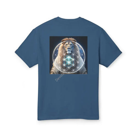 Mystic Lion Flower Of Life Heavyweight Cotton Tee - Unisex T-Shirt With Unique Design Faded Navy / S