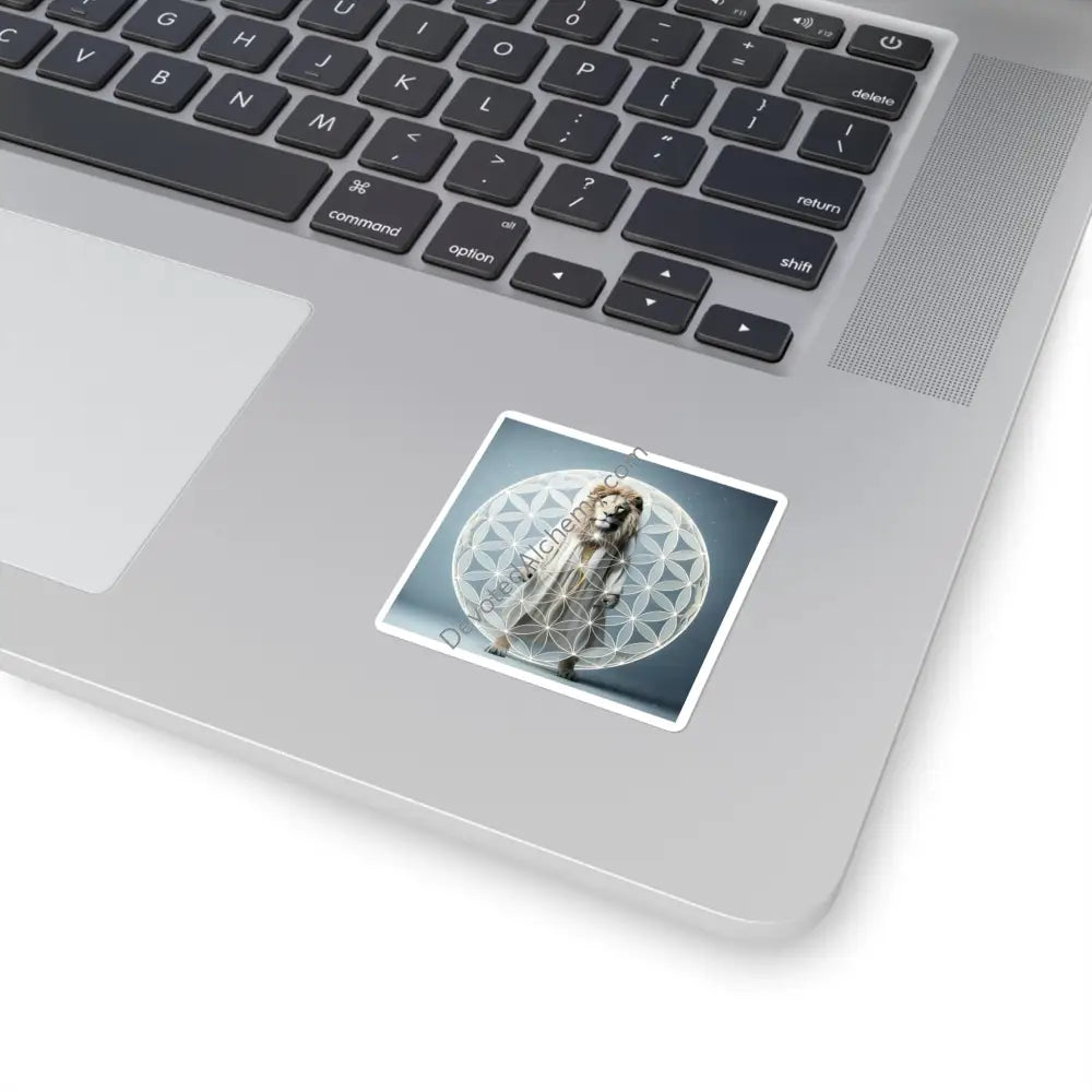 Mystic Lion Flower of Life Square Stickers - Boho Decor Laptop Decals Yoga Accessories Unique Gifts Nature-Inspired Art