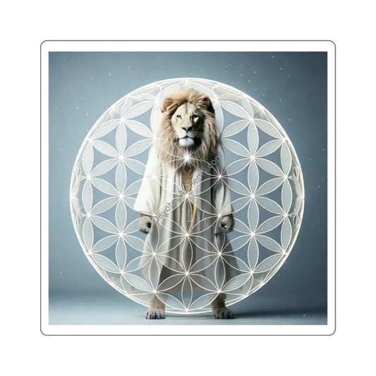 Mystic Lion Flower of Life Square Stickers - Boho Decor Laptop Decals Yoga Accessories Unique Gifts Nature-Inspired Art