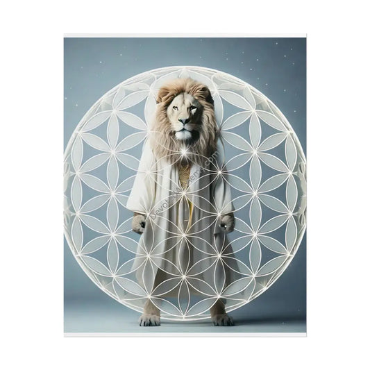 Mystic Lion Flower of Life Wall Art Print Spiritual Decor Yoga Gift Mindfulness Art Bohemian Room Decoration 8″ x 10″