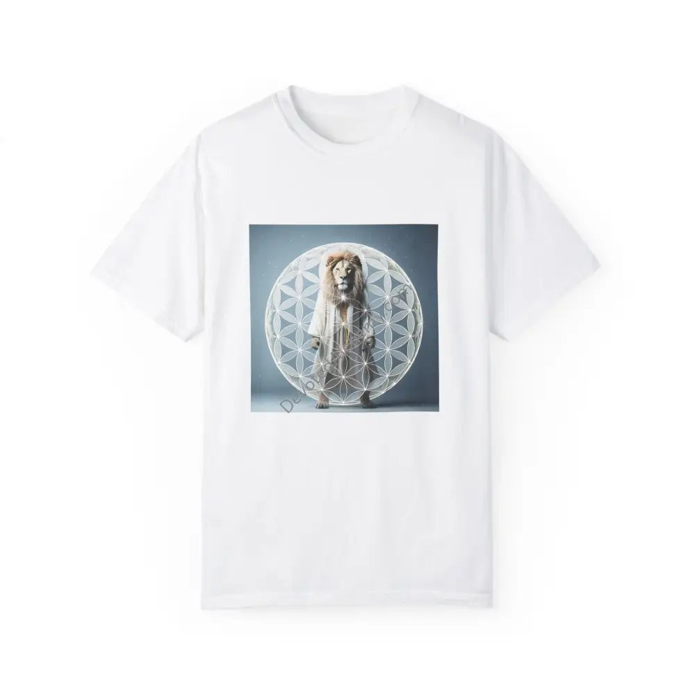 Mystic Lion Sacred Geometry Unisex Garment-Dyed T-Shirt White / S