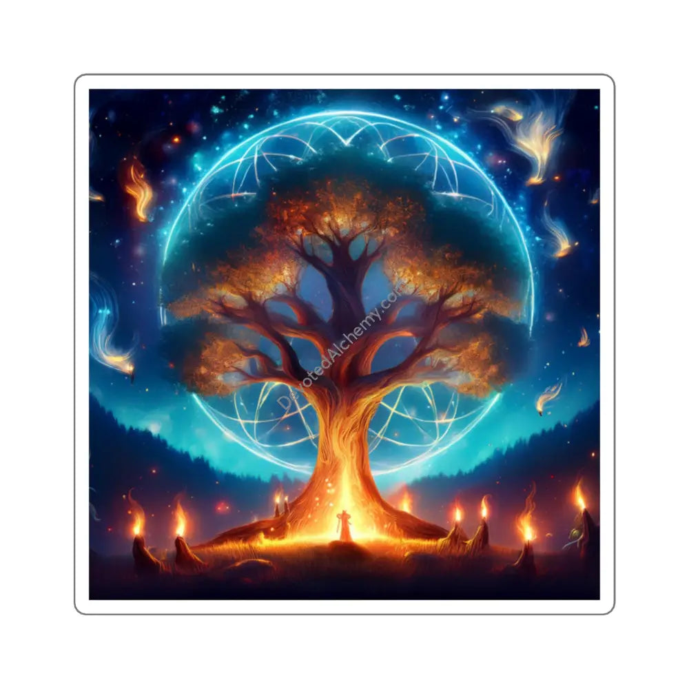 Tree of Fairy Tales Square Stickers - Boho Decor Laptop Decals Yoga Accessories Unique Gifts Nature-Inspired Art 2’’ ×