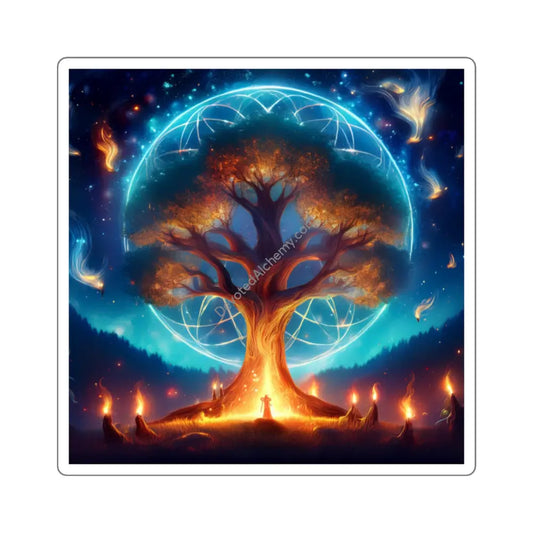 Tree of Fairy Tales Square Stickers - Boho Decor Laptop Decals Yoga Accessories Unique Gifts Nature-Inspired Art 2’’ ×